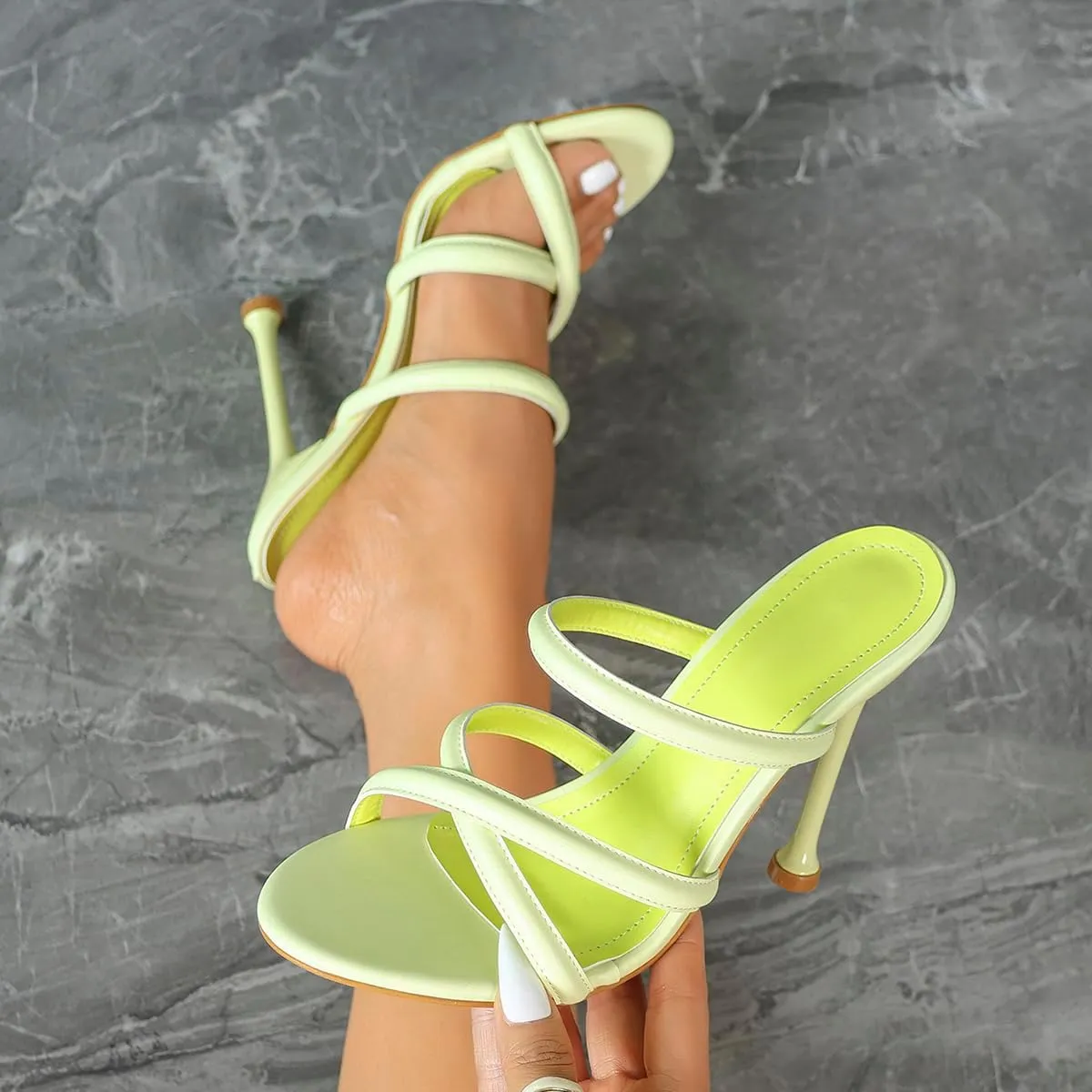 Women’s Light Yellow Leather High Heels | Minimalist Crisscross Strap Party Shoes | Pointed Toe Slender Heel for Weddings, Dates, Daily Wear