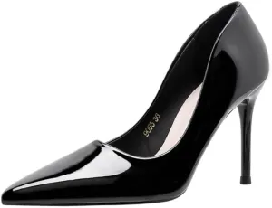 Women's Patent Leather Pumps - Pointed Toe 4 Inch/10cm Stiletto Heels with red Outsole, Slip-On Party & Wedding Dress Shoes