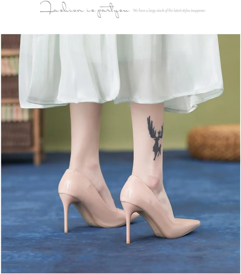 Women's Patent Leather Pumps - Pointed Toe 4 Inch/10cm Stiletto Heels with red Outsole, Slip-On Party & Wedding Dress Shoes