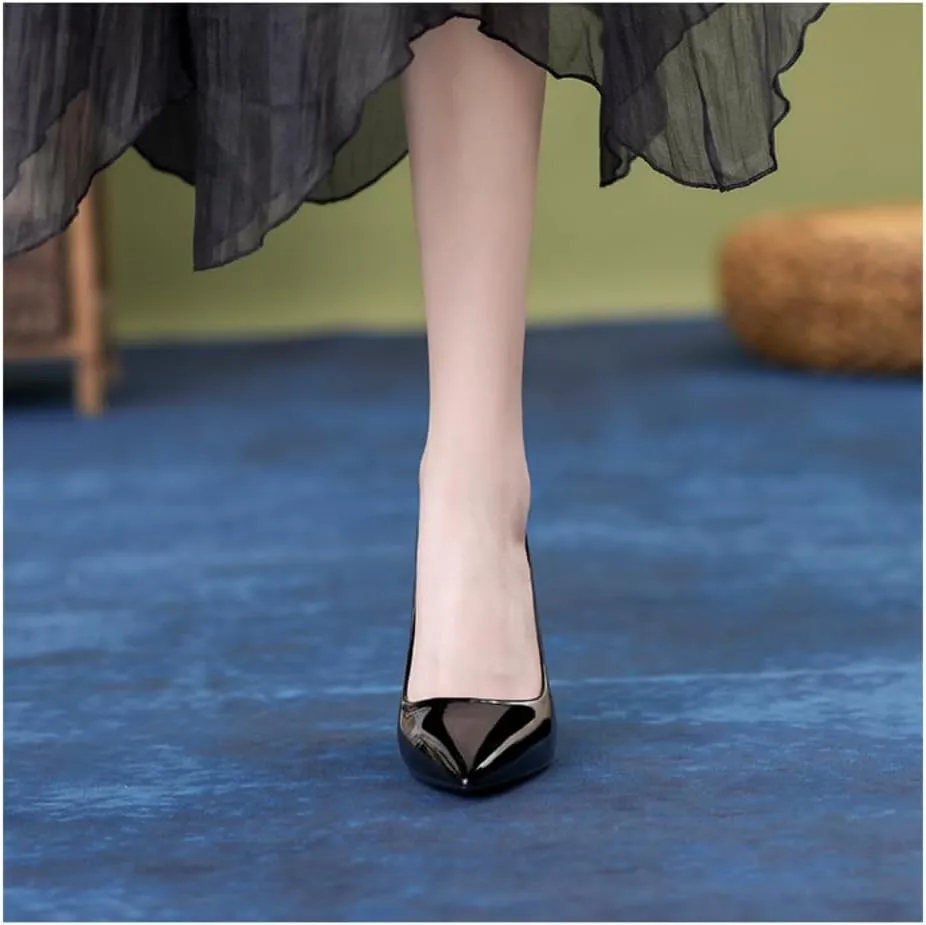 Women's Patent Leather Pumps - Pointed Toe 4 Inch/10cm Stiletto Heels with red Outsole, Slip-On Party & Wedding Dress Shoes