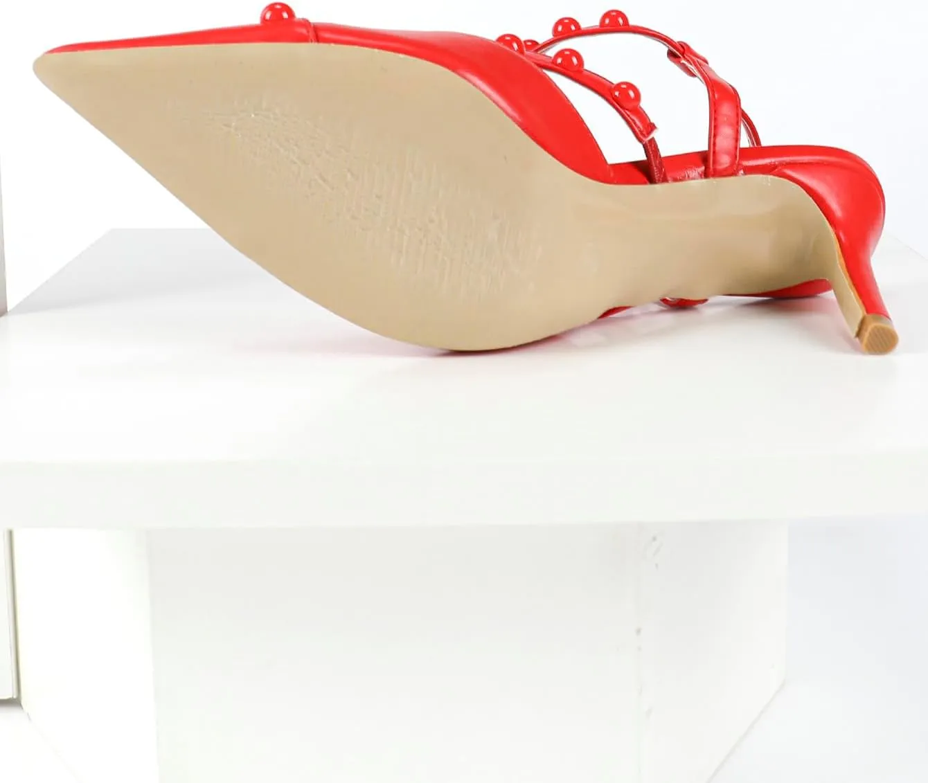 Women's Red Leather High Heel Sandals – Punk-Inspired Crisscross Strap Stilettos – Rivet-Embellished Pointed-Toe Party Pumps with Adjustable Ankle Buckle (Sizes 6-10.5)