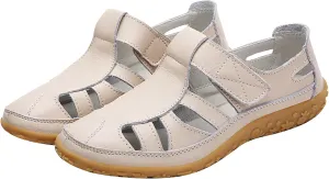 Women's Rubber Sole Orthopedic Sandals Anti-Slip Hollow Out Shoe Hook and Loop Closed Toe Trendy Flats