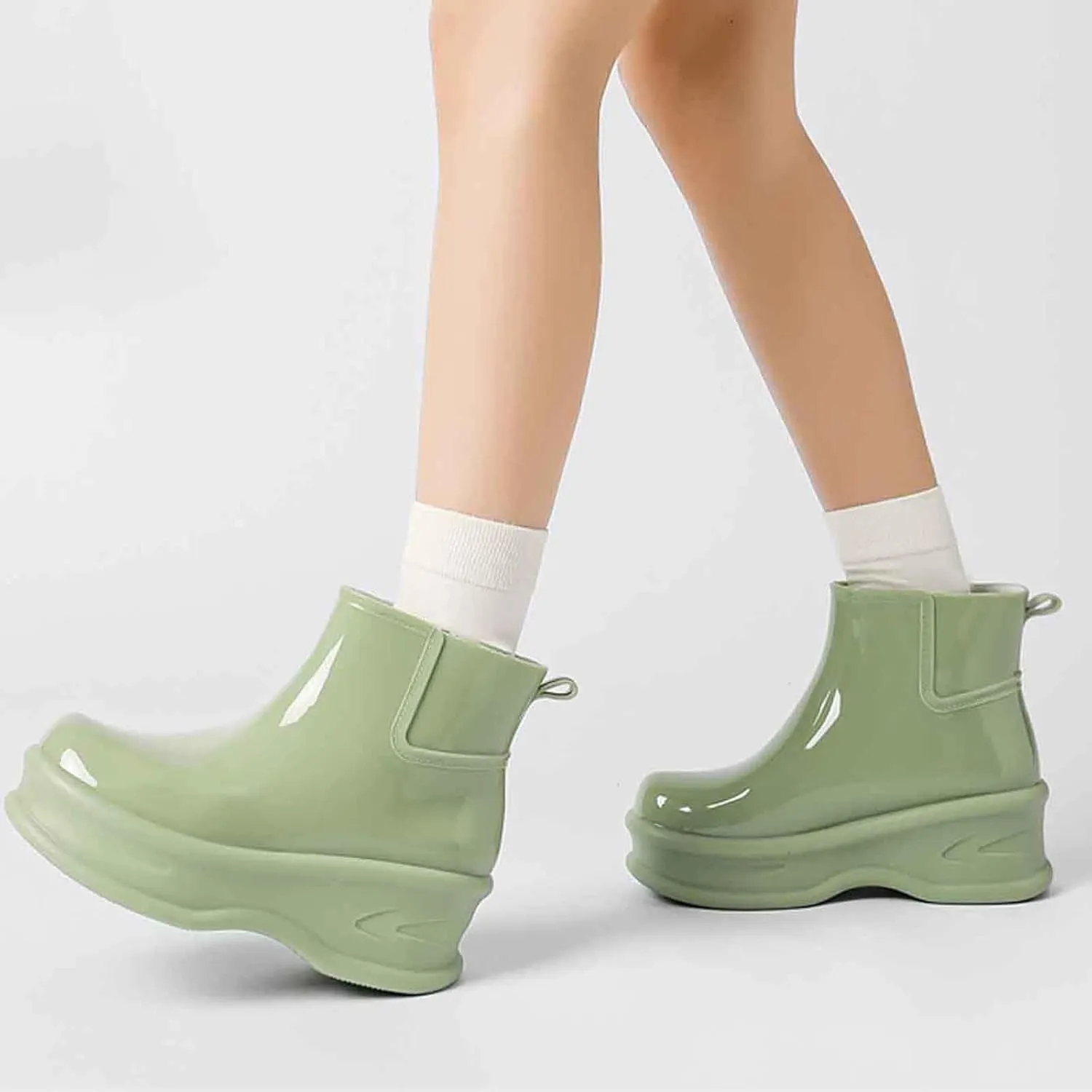 Women's Short Rain Boots Rubber Waterproof Garden Boots Elastic Slip On Insulated Rain Shoe for Outdoor Work Sole
