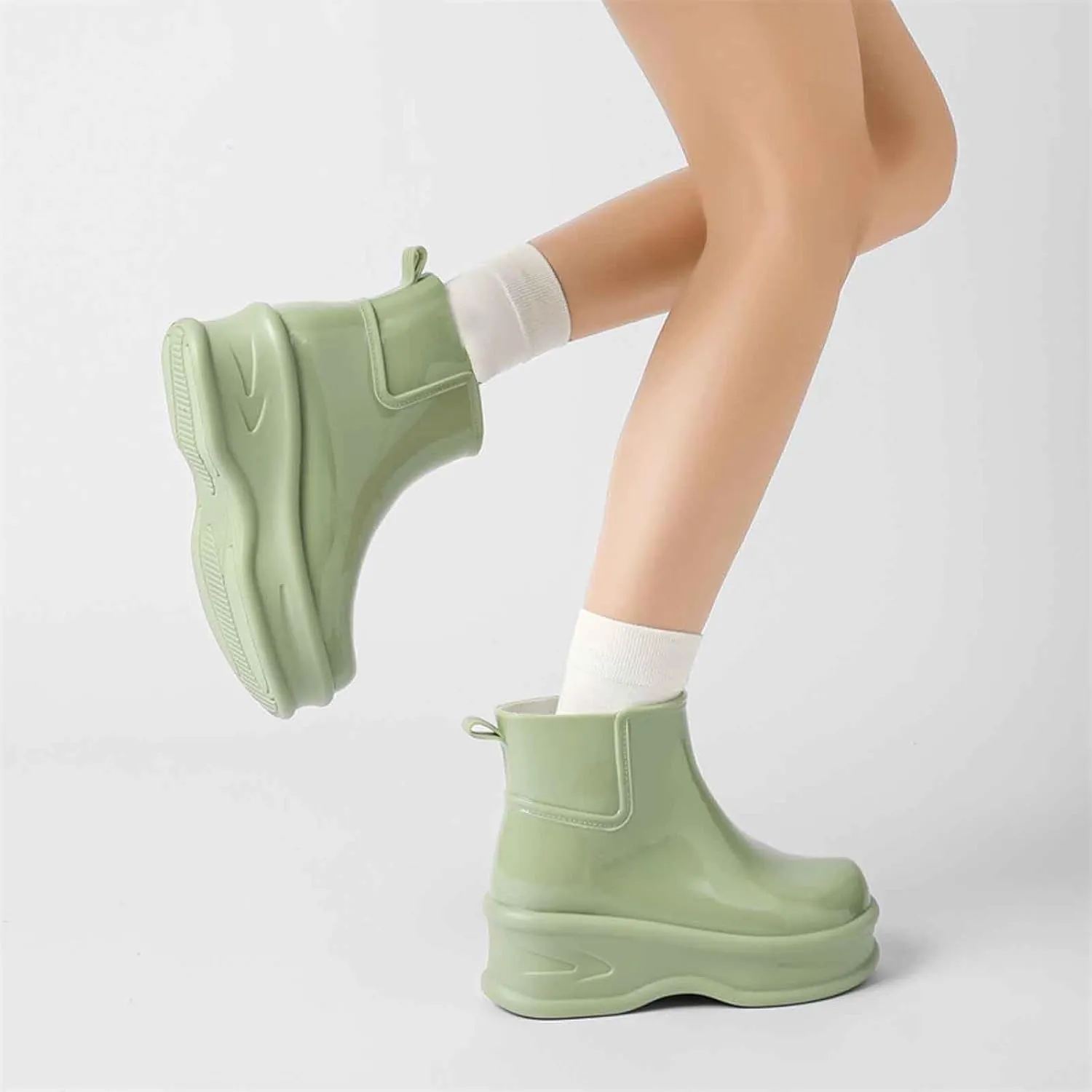 Women's Short Rain Boots Rubber Waterproof Garden Boots Elastic Slip On Insulated Rain Shoe for Outdoor Work Sole