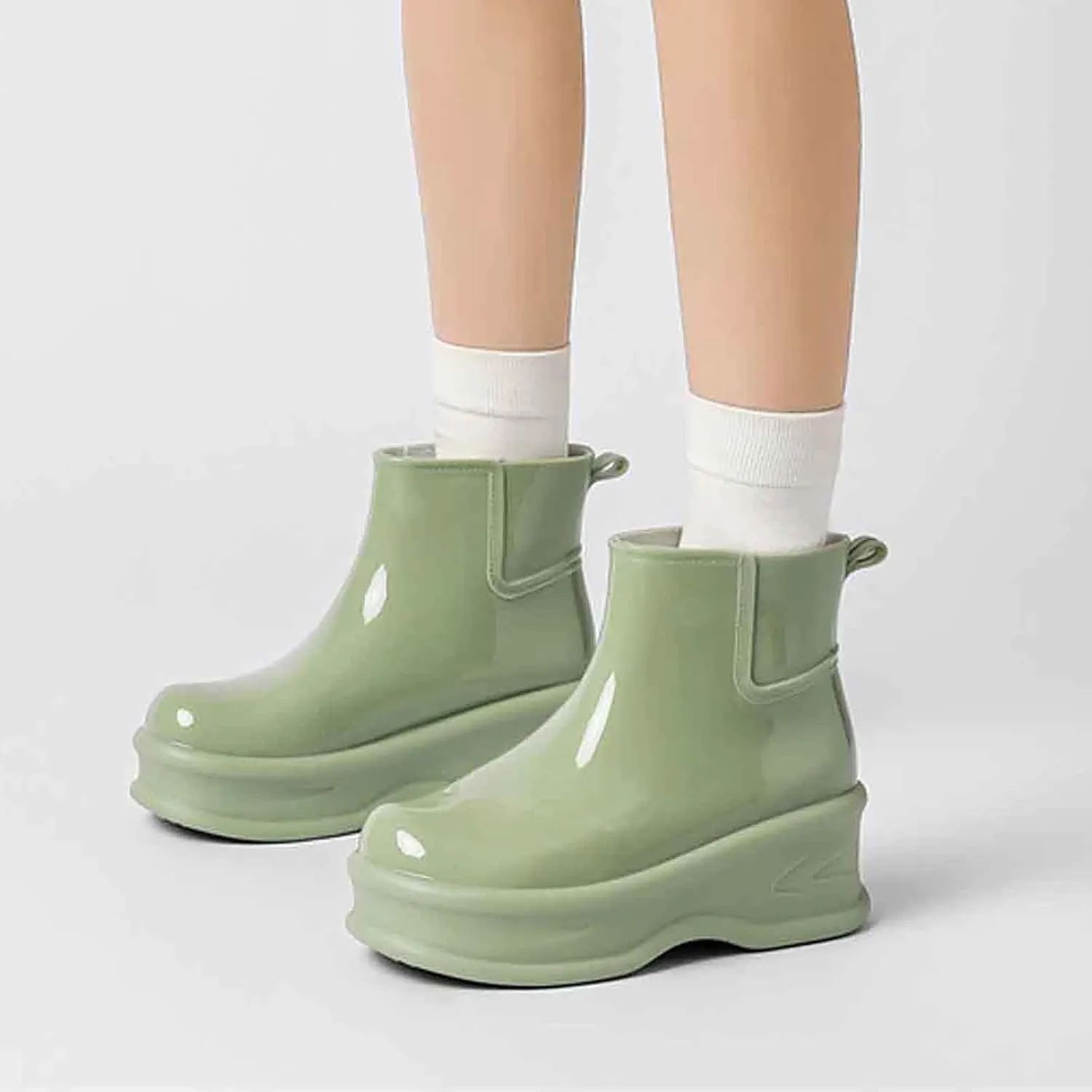 Women's Short Rain Boots Rubber Waterproof Garden Boots Elastic Slip On Insulated Rain Shoe for Outdoor Work Sole