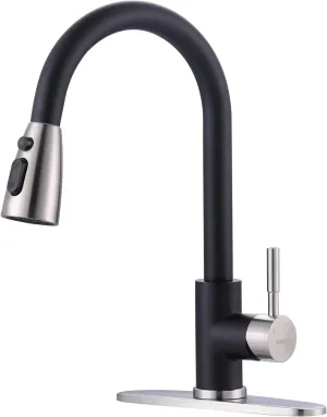 WOWOW Kitchen Faucets for Sink 1 or 3 Hole, High Arc Stainless Steel Kitchen Sink Faucet with Sprayer, Brushed Nickel and Black Faucet for Kitchen RV Laundry Sinks