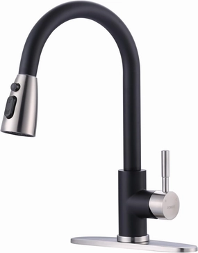 WOWOW Kitchen Faucets for Sink 1 or 3 Hole, High Arc Stainless Steel Kitchen Sink Faucet with Sprayer, Brushed Nickel and Black Faucet for Kitchen RV Laundry Sinks