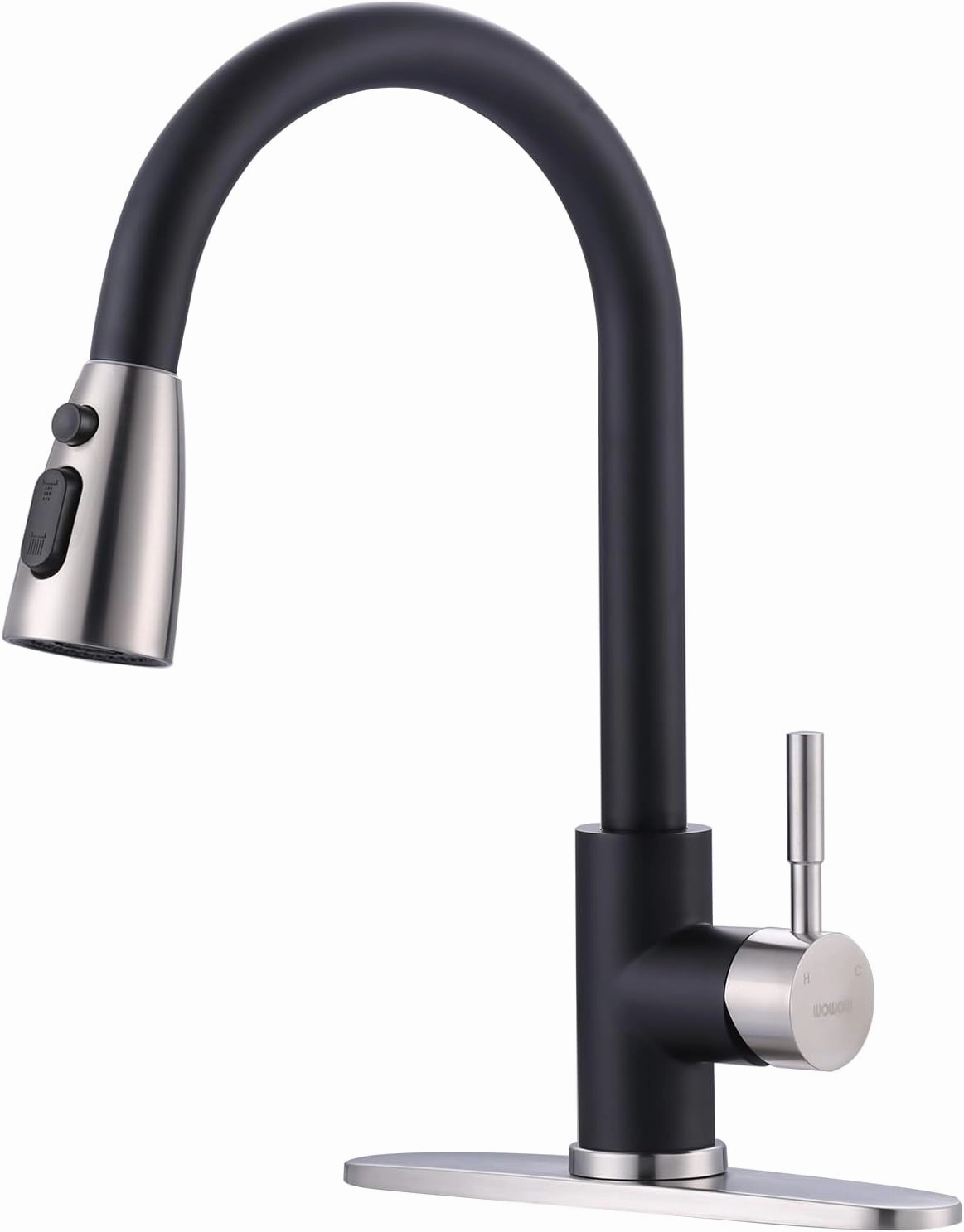 WOWOW Kitchen Faucets for Sink 1 or 3 Hole, High Arc Stainless Steel Kitchen Sink Faucet with Sprayer, Brushed Nickel and Black Faucet for Kitchen RV Laundry Sinks