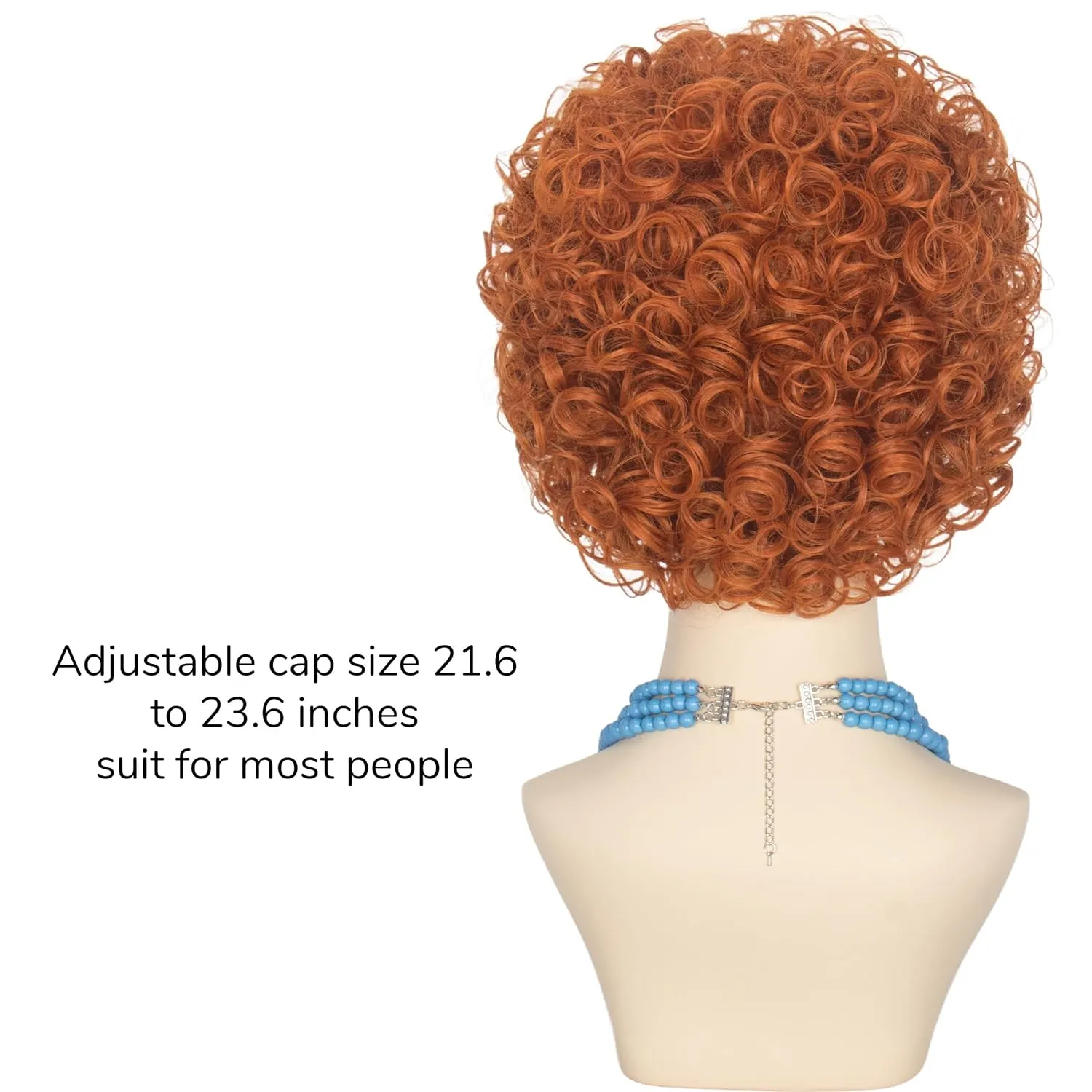 Yan Dream Women Short Curly Red Brown Wig and Glasses Blue Oversized Necklace Earrings Stacked Bracelets Party Halloween Wig