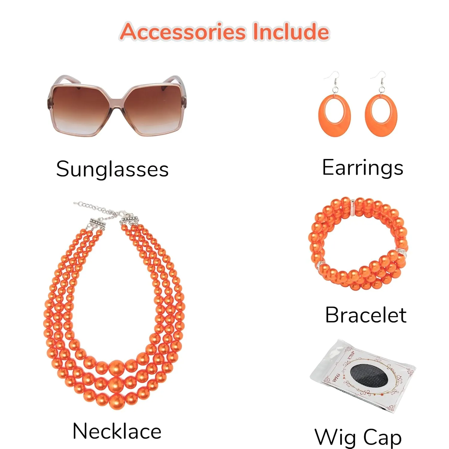 Yan Dream Women Short Curly Red Brown Wig and Glasses Orange Chunky Jewelry Set Party Cosplay Wig