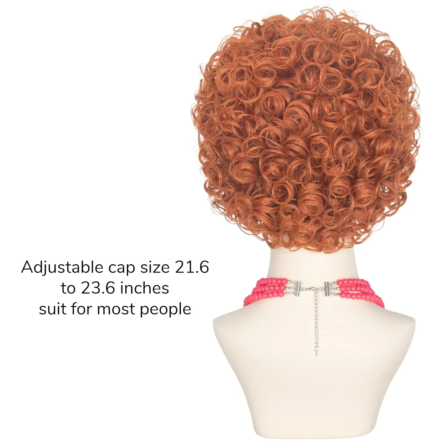 Yan Dream Women Short Curly Red Brown Wig and Glasses Pink Oversized Necklace Earrings Stacked Bracelets Set