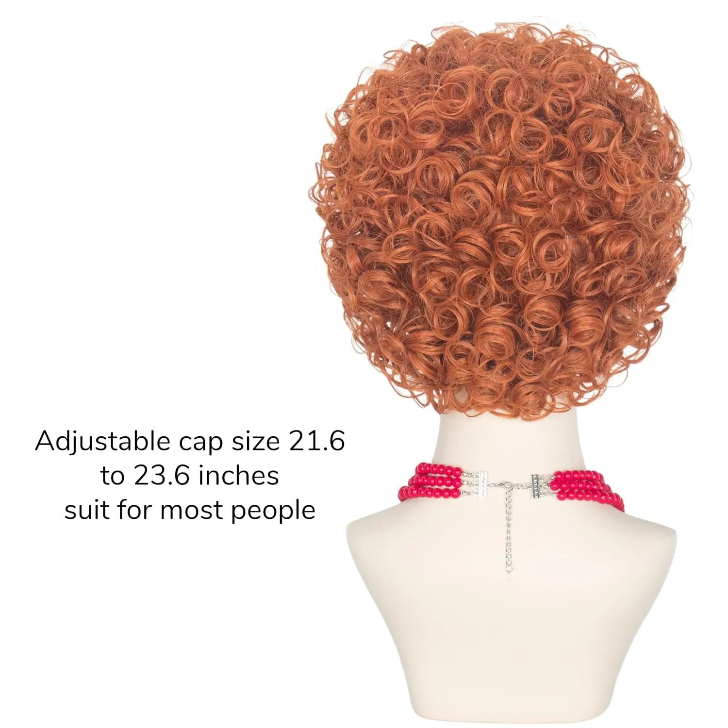 Yan Dream Women Short Curly Red Brown Wig and Glasses Red Oversized Necklace Earrings Stacked Bracelets Party Halloween Wig
