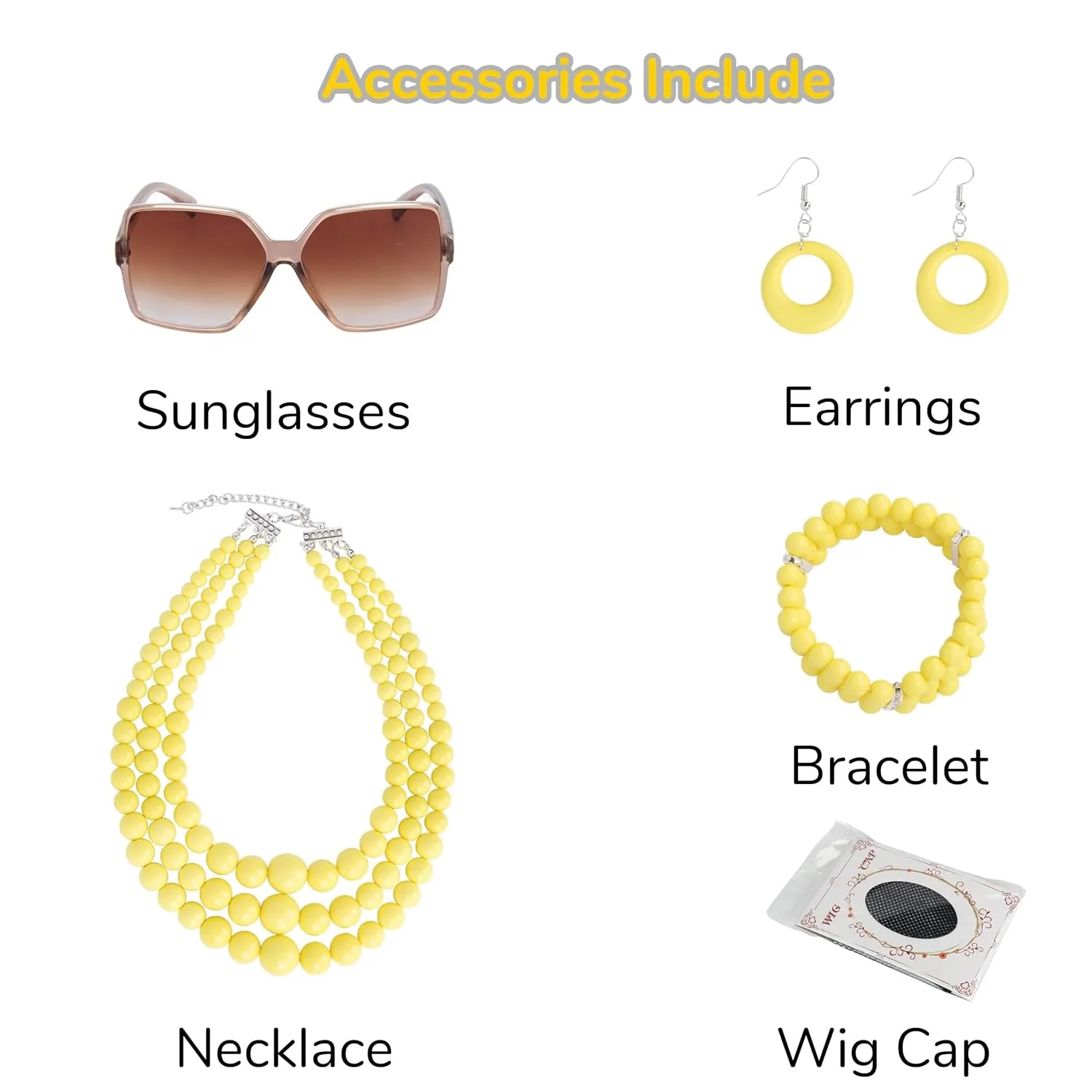 Yan Dream Women Short Curly Red Brown Wig and Glasses Yellow Oversized Jewelry Set Party Cosplay Wig