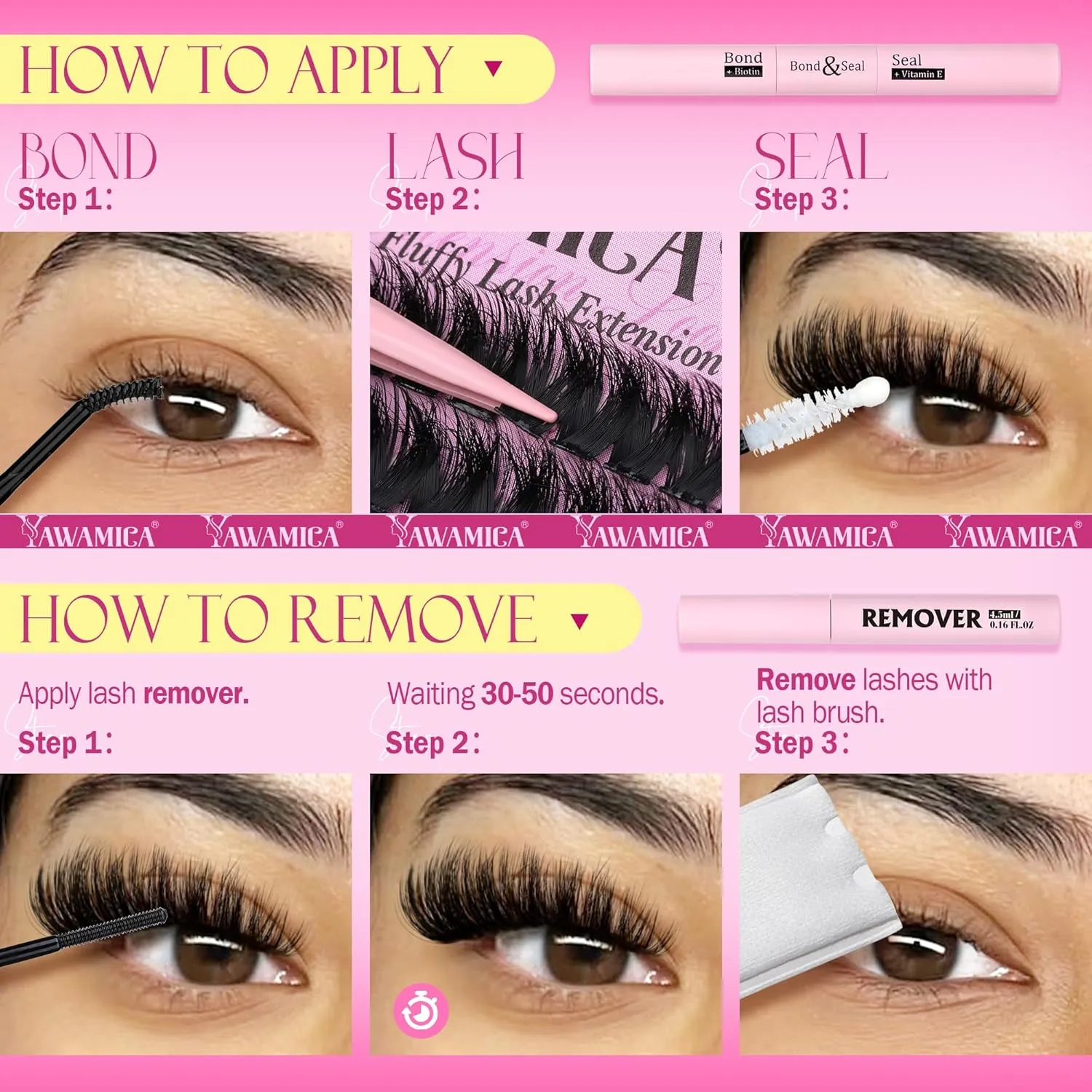 Yawamica Fluffier Lash Clusters Kit with Remover Wispy Cluster Eyelash Extensions 12-20mm Eyelash Clusters 200D Volume Lash Extension Kit D Curly Cluster Lashes with Bond and Seal Remover Tweezers