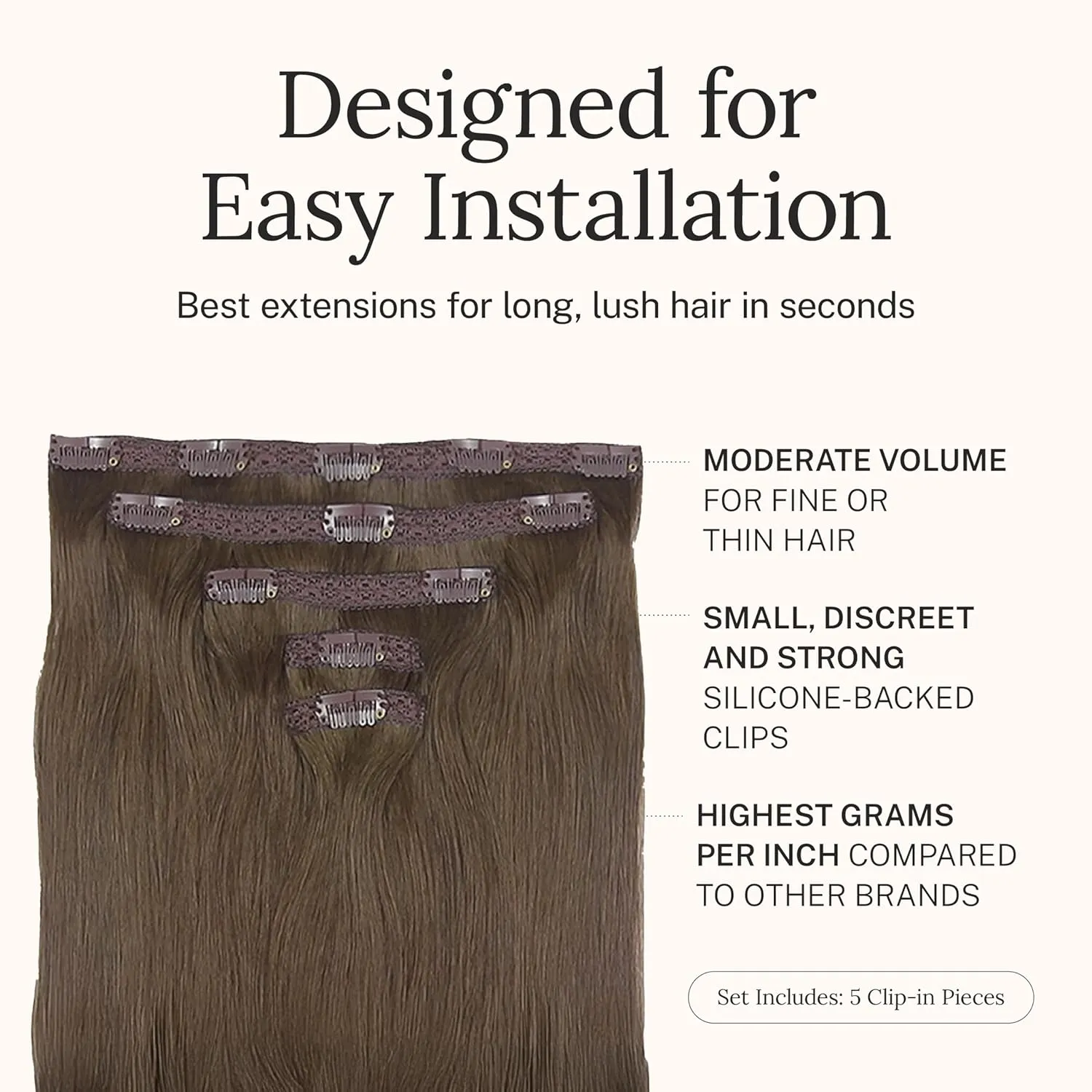 Zala Clip In Hair Extensions - 100% Remy Human Hair - Natural, Silky & Straight Discreet Clip in Extensions - Blend Easy into Natural Hair - 5 Piece Set, in Chestnut Brown (85g / 16 inch)
