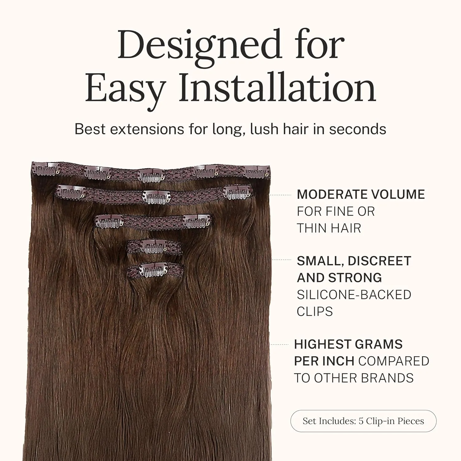 Zala Clip In Hair Extensions - 100% Remy Human Hair - Natural, Silky & Straight Discreet Clip in Extensions - Blend Easy into Natural Hair - 5 Piece Set, in Rich Mocha (100g / 20 inch)