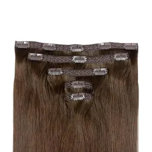 Zala Clip In Hair Extensions - 100% Remy Human Hair - Natural, Silky & Straight Discreet Clip in Extensions - Blend Easy into Natural Hair - 5 Piece Set, in Rich Mocha (100g / 20 inch)