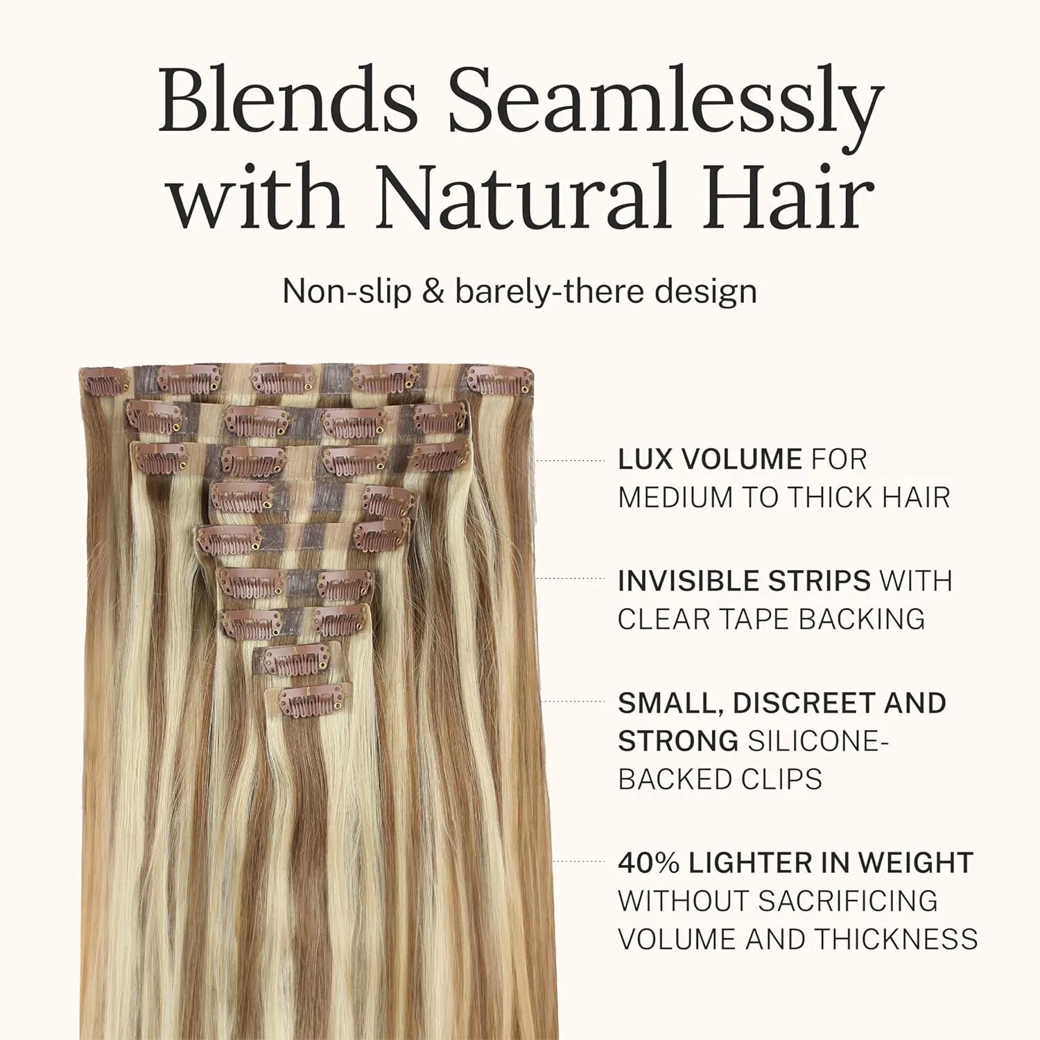 Zala Real Human Hair Clip-In Hair Extensions - Seamless Clip Ins for Natural, Full Hair - Clip In Hair Extensions for Instant Volume & Length - 9 Piece Clip-in Set in Sun Kissed (190g / 20 inch)
