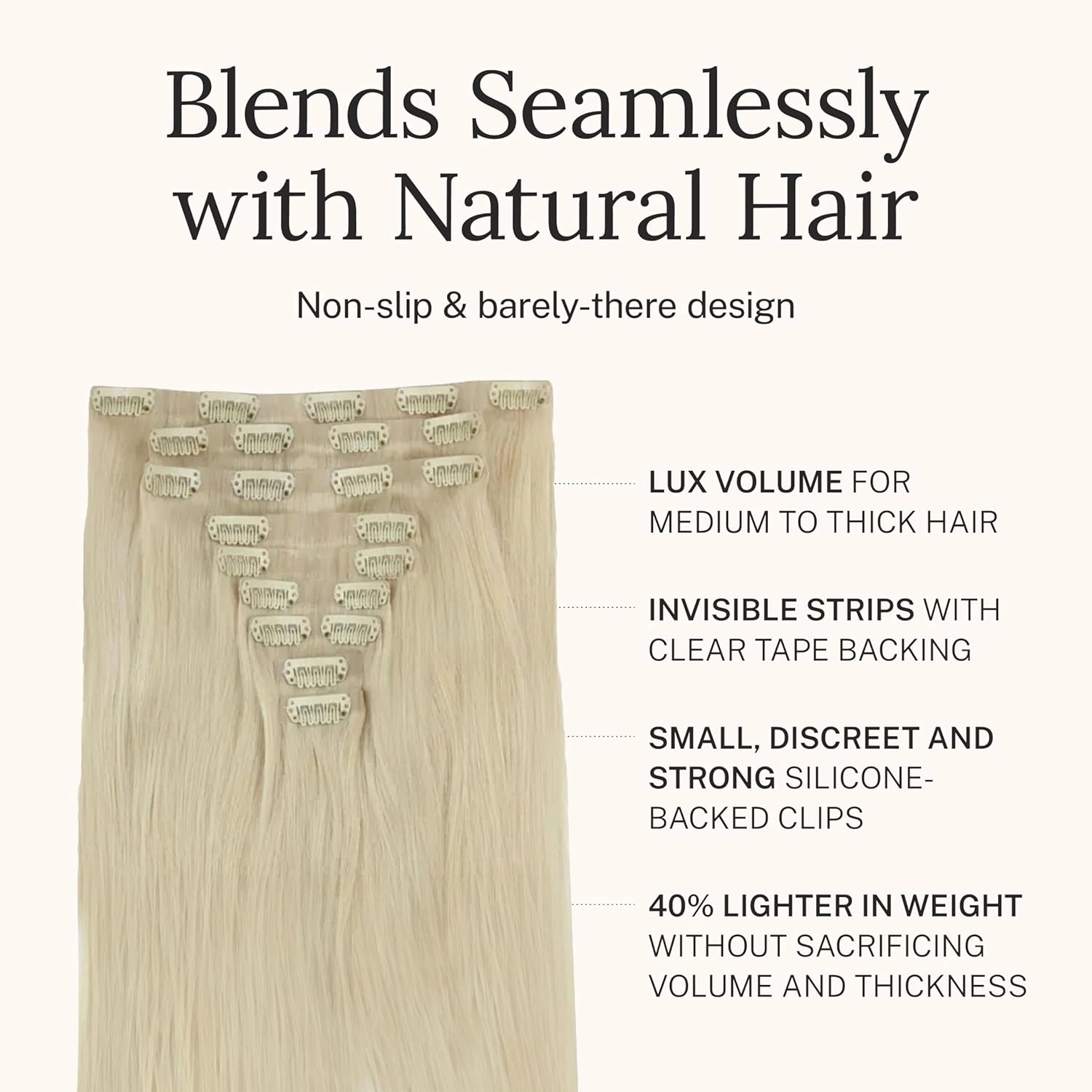 Zala Real Human Hair Clip-In Hair Extensions - Seamless Clip Ins for Natural, Full Hair - Clip In Hair Extensions for Instant Volume & Length - 9 Piece Clip-in Set in Beach Blonde (190g / 20 inch)