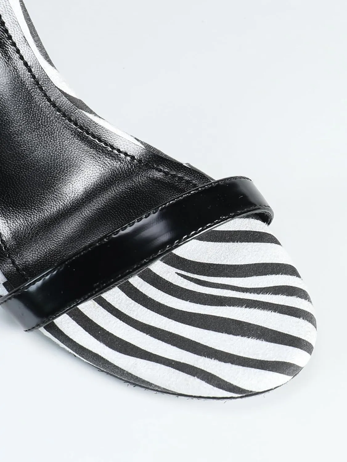 Zebra Print High Heels for Women - Black & White Animal Print Party Shoes with Double Buckle Straps, Open Toe Stiletto Heels for Nightclubs, Parties, and Fashion Shows