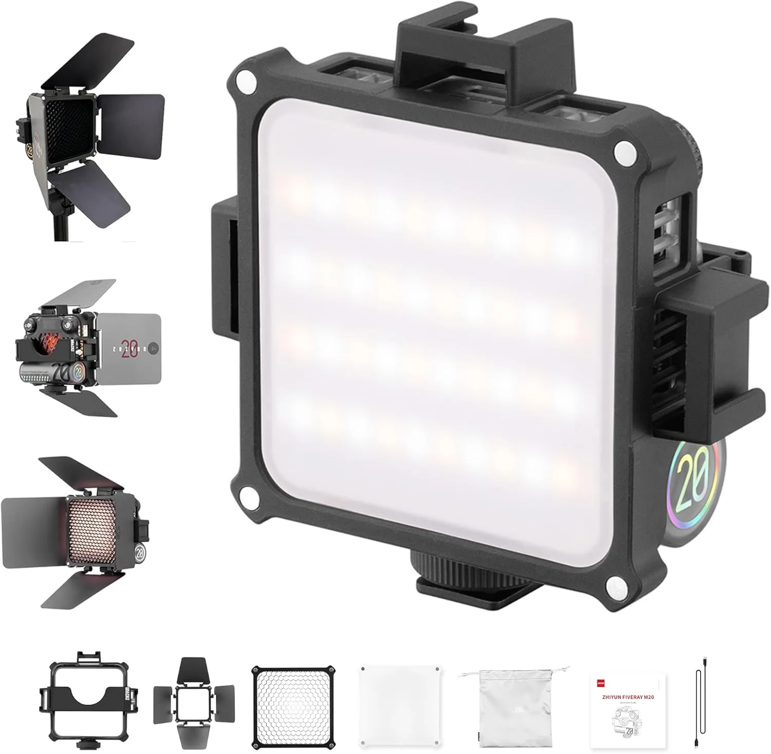 ZHIYUN FIVERAY M20 Combo LED Video Light Bi - Color LED 2700K- 6500K DynaVort Cooling System Mark II with Radiant Full-Color RGB Glow