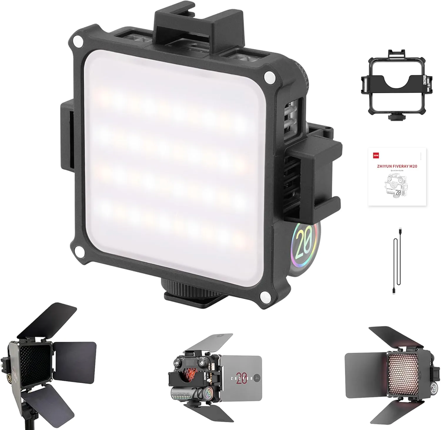 ZHIYUN FIVERAY M20 LED Video Light Bi - Color LED 2700K- 6500K DynaVort Cooling System Mark II with Radiant Full-Color RGB Glow